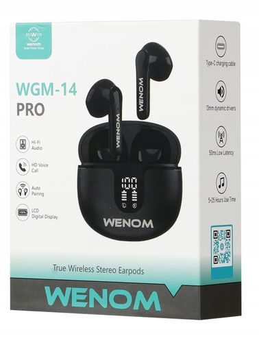 SŁUCHAWKI BEZPRZEWODOWE DOUSZNE WENOM WGM 14-PRO ANC 2 MIKROFONY LED EKRAN na Arena.pl