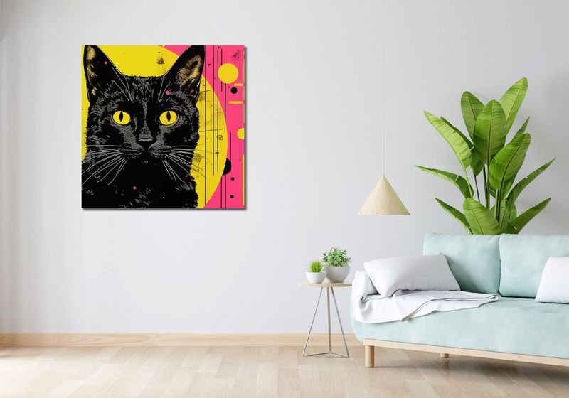 Obraz 90x90cm Neonowy Kocur zdjęcie 2