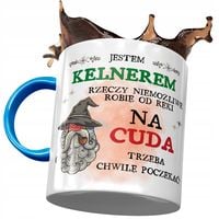 Kubek Błękitny Dla Kelnera Na Cuda Trzeba Poczekać Z Nadrukiem Ze Zdjęciem