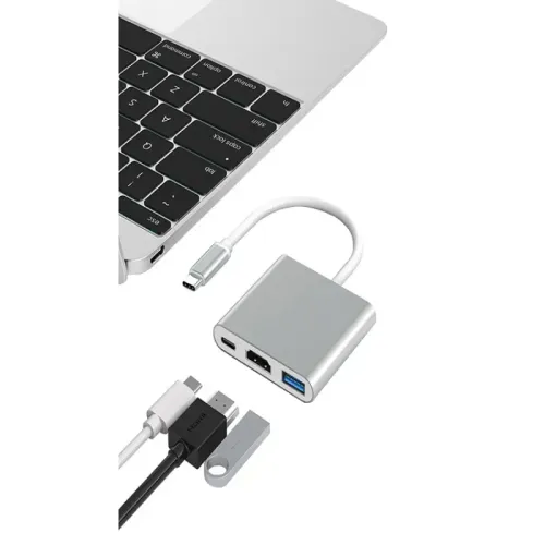 Przejściówka adapter 3w1 hub usb-c do połączenia z usb 3.0 na hdmi 4k na Arena.pl