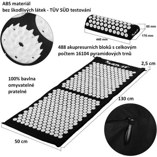 Mata do akupresury z poduszką MOVIT 130 x 50 cm, czarna na Arena.pl