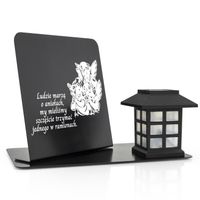 LAMPION ZNICZ solarny LED + PODSTAWKA z DEDYKACJĄ na GRÓB DZIECKA CMENTARZ