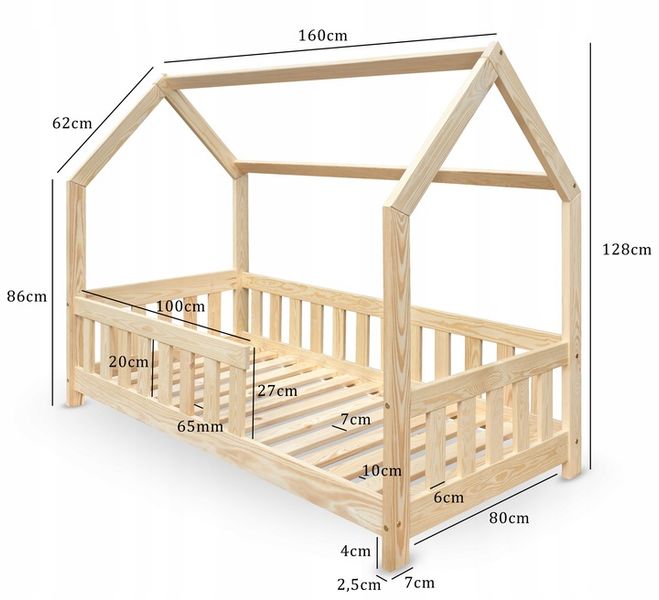 Łóżko sosnowe Domek 80x160cm zdjęcie 7