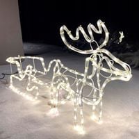 RENIFER Z SANIAMI ŚWIECĄCY LED DUŻY ZEWNĘTRZNY ŚWIATŁO CIEPŁE BIAŁE IP44