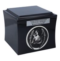 Urna kremacyjna na prochy z aniołem Czarna / Plakietka