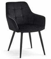 Krzesło tapicerowane czarne VARSI velvet nogi czarne podłokietniki