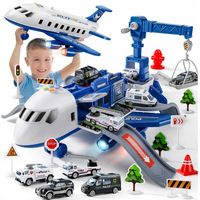 SAMOLOT ROZKŁADANY PARKING DŹWIG POLICJA AUTA 65cm DŹWIĘK NAPĘD ŚWIATŁO