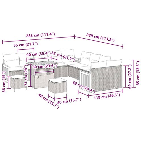 Zestaw Sof na Ogród z poduszką 13 pcs Szary 90 x 55 x 71 cm na Arena.pl