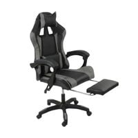 Krzesło do biurka HILE LP209G-B – obrotowy fotel czarno-szary, młodzieżowy z podnóżkiem