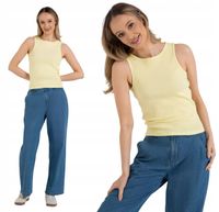 Koszulka Top Damski Bawełniany w Prążek Na Ramiączkach MORAJ Żółta - XXL