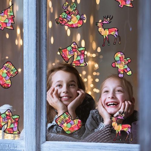 Zestaw Kreatywny 12 Świątecznych Rękodzieł Naklejki na Okna Suncatcher na Arena.pl