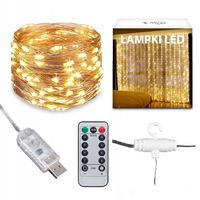 Kurtyna świetlna 300 LED 2700K Girlanda Lampki 3x3m USB druciki + pilot