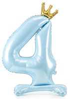 Stojący balon z koroną cyfra 4 błękit 84 cm XL