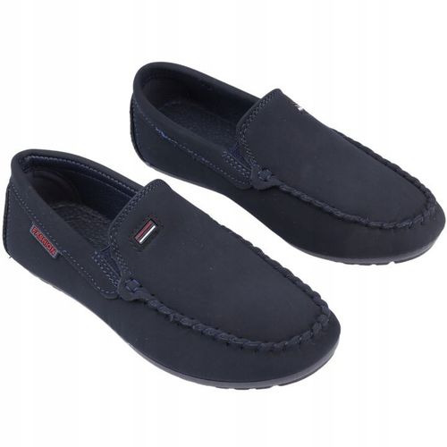 GRANATOWE MOKASYNY CHŁOPIĘCE PÓŁBUTY ZAMSZOWE WSUWANE BUTY NA KOMUNIĘ na Arena.pl