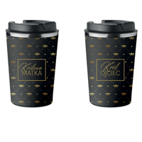 Komplet 2 KUBKÓW TERMICZNYCH Premium KRÓLOWA MATKA KRÓL OJCIEC 350ml KT_070