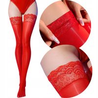 Seksowne damskie BŁYSZCZĄCE pończochy SAMONOŚNE z koronką