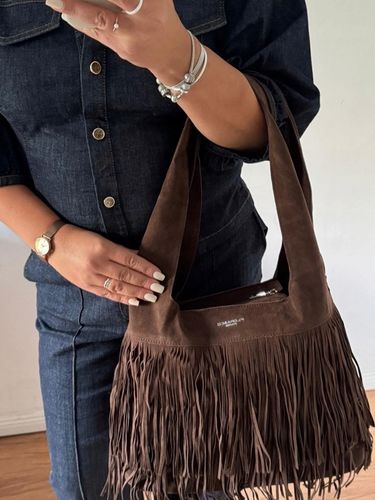 Torba Flora&Co torebka frędzle worek zamsz zamszowa eco brązowa czekoladowy na Arena.pl