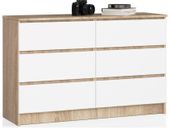 KOMODA K 120 cm 6 SZUFLAD SONOMA / BIAŁA