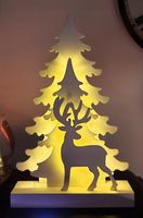 Dekoracja świąteczna drewniana lampa 10 LED renifer biała