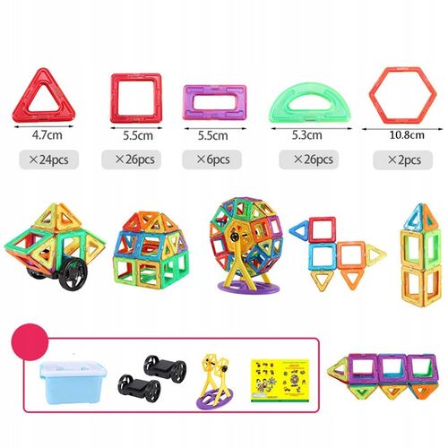 DUŻE KLOCKI MAGNETYCZNE KONSTRUKCYJNE EDUKACYJNE DLA DZIECI 3D 180ELE na Arena.pl