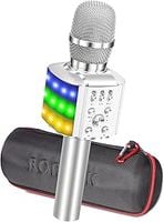MIKROFON BEZPRZEWODOWY DLA DZIECI BLUETOOTH ZE ŚWIATŁEM LED 4W1 SREBRNY