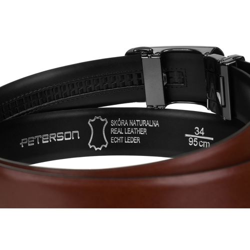 brązowy pasek męski ze skóry naturalnej z automatyczną klamrą - peterson 85 na Arena.pl