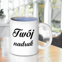 Biały kubek jasnoniebieskie wnętrze 330 ml z Twoim nadrukiem