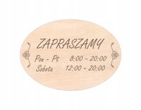 Grawerowana TABLICZKA DREWNIANA ZAPRASZAMY godziny otwarcia TWÓJ TEKST