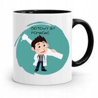 Kubek Czarny Prezent Dentysty Gotowy By Pomagać Z Nadrukiem Ze Zdjęciem