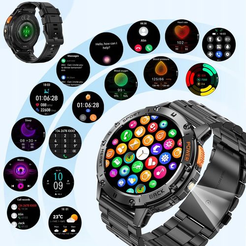 Zegarek Męski Smartwatch AMOLED IP68 530mAh Pomiary Rozmowy SMS Latarka PL na Arena.pl
