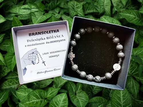 Bransoletka męska RÓŻANIEC na rękę LAWA WULKANICZNA św.Benedykt 174L na Arena.pl