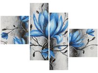 OBRAZ STALOWE MAGNOLIE KWIATY NIEBIESKIE