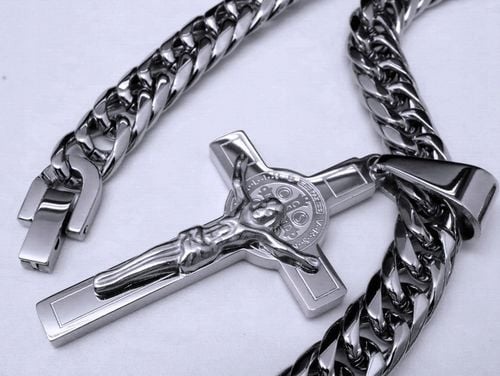 SREBRNY KRZYŻ KRZYŻYK NA ŁAŃCUSZEK DWUSTRONNY STAL CHIRURGICZNA PREMIUM na Arena.pl