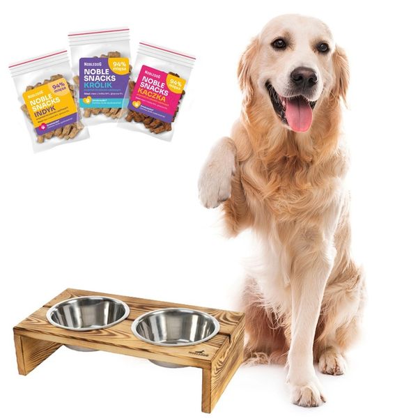 MISKI NA STOJAKU dla psa DUŻEGO STOJAK DREWNIANY bufet 2x 1,8 L + treserki zdjęcie 1