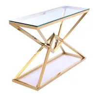 Konsola złota nowojorska Diament Glamour przeźroczysta szyba 120x40x80