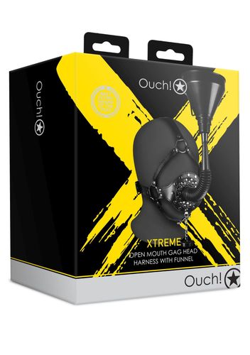 open mouth gag head harness with funnel   black na Arena.pl
