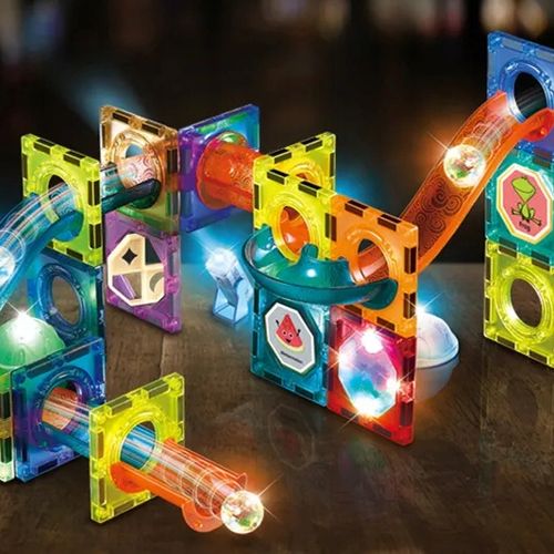 DUŻE KLOCKI KONSTRUKCYJNE MAGNETYCZNE ŚWIECĄCY TOR KULKOWY 75 ELEMENTÓW na Arena.pl