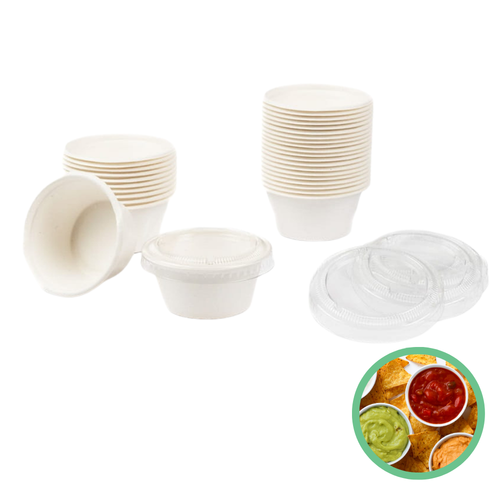 Pojemniki na sos z trzciny cukrowej 50 ml z pokrywkami PET 100 szt. na Arena.pl