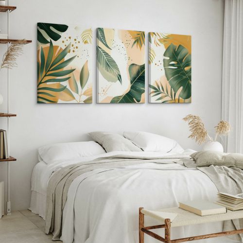 Obrazy Na Płótnie Set Boho Liście Tropikalne Monstery Bananowce 90cm x 40cm na Arena.pl