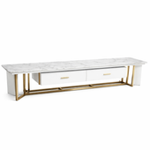 Szafka RTV złota Italiano Glamour Premium z blatem marmurowym 200x45x42