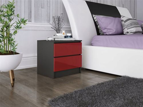 Stolik Nocny Szafka Nocna MDF 45 x 48x 40 CM Zoe Czarna Czerwony Połysk na Arena.pl