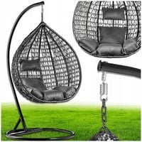 FOTEL WISZĄCY KOKON OGRODOWY KOSZ BUJANY HUŚTAWKA ZE STELAŻEM XXL CZARNY
