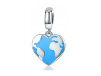 Rodowany srebrny wiszący charms do pandora serce serduszko planeta world srebro 925 BEAD48
