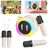 PRZENOŚNY MINI GŁOŚNIK KARAOKE W KSZTAŁCIE KOTA RGB + 2 MIKROFONY