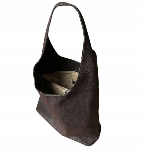 WŁOSKA CZEKOLADOWA TOREBKA SKÓRA NATURALNA BRĄZOWA TORBA WOREK VERA PELLE na Arena.pl