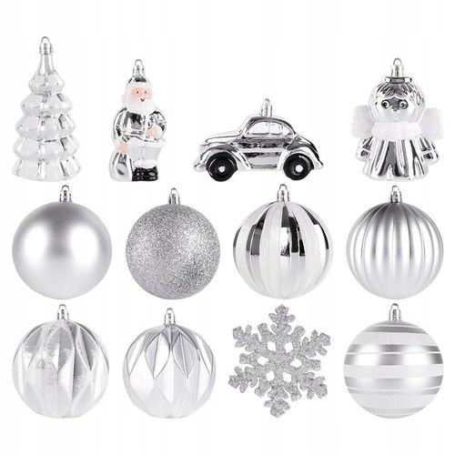 20x Bombki CHOINKOWE świąteczne nietłukące SREBRNE zestaw bombek na choinkę na Arena.pl