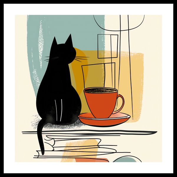 Plakat 40x40cm Kot i Kawa zdjęcie 3