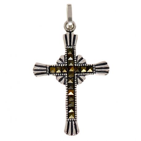 SREBRNY KRZYŻYK Z MARKAZYTAMI PRÓBA SREBRA 925 GRAWER GRATIS! zdjęcie 1