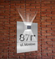 srebrna TABLICZKA ADRESOWA nierdzewna z lampką numer domu 30x20 pionowa