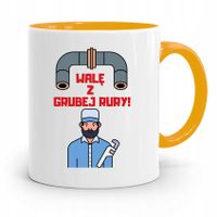 Kubek Żółty Dla Hydraulika Walę Z Grubej Rury Z Nadrukiem Ze Zdjęciem